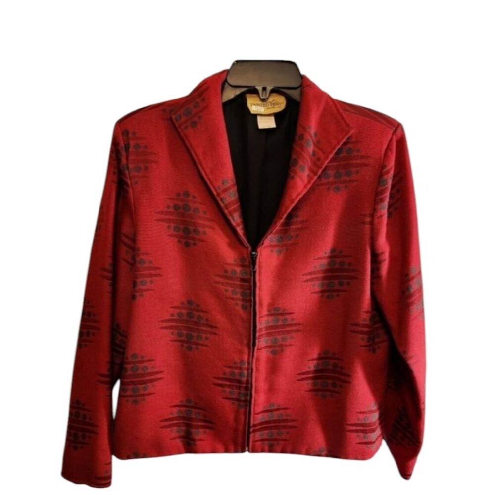 PAINTED PONY VINTAGE RED SOUTHWESTERN AZTEC BLAZER ZIP FRONT SIZE MEDIUM